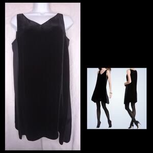Eileen Fisher black velour dress silk side panels size p S handkerchief holiday